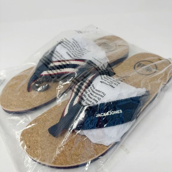 JACK & JONES | NEW Navy Blue, Red, White Ritchie Cork Sandals Flip Flops Men’s - Picture 2 of 7